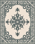 Classic Teal Floral Medallion Border Rug