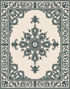 Classic Teal Floral Medallion Border Rug
