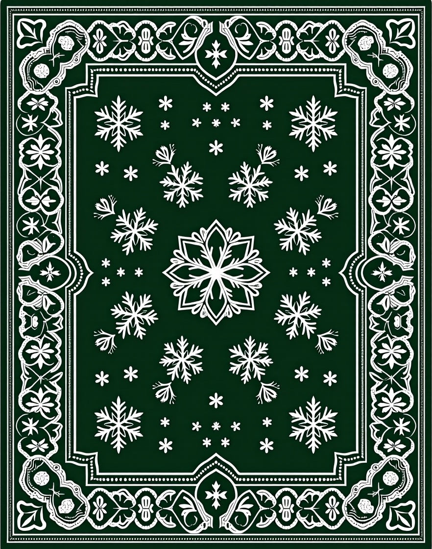 Green Snowflake Mandala Border Rug