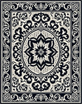 Black Cream Intricate Floral Medallion Rug