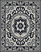 Black Cream Intricate Floral Medallion Rug