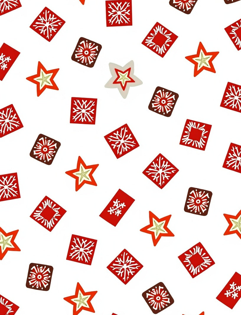 Red Folk Star and Square Scatter Rug