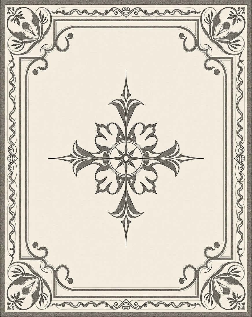 Neutral Gray Ornate Compass Star Rug