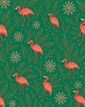 Coral Flamingo Snowflakes Emerald Background Rug