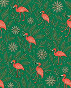 Coral Flamingo Snowflakes Emerald Background Rug