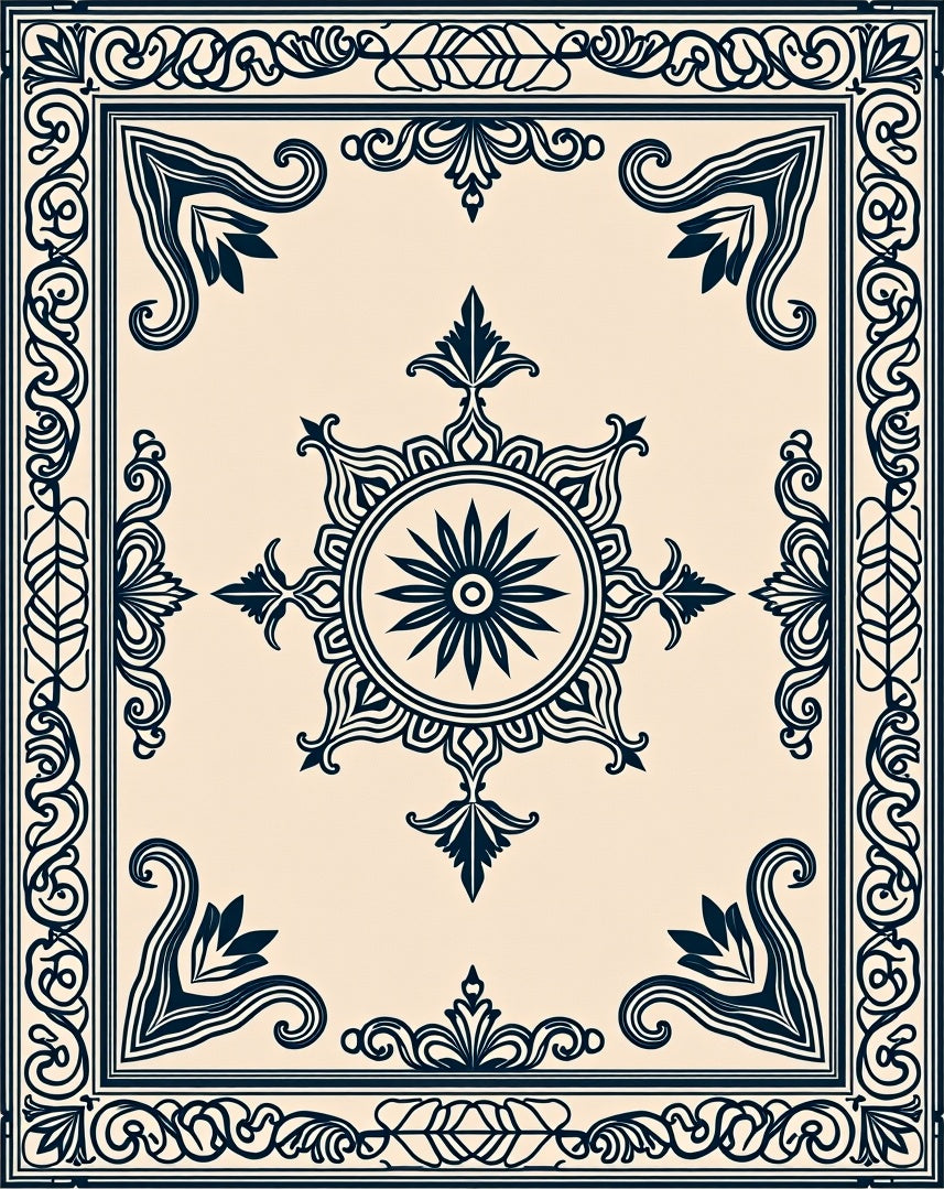 Dark Blue Intricate Floral Medallion Rug