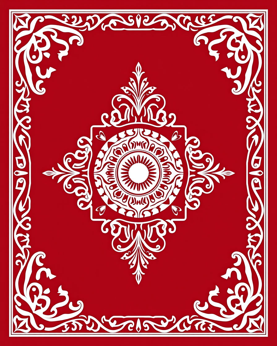 Crimson White Elaborate Medallion Frame Rug