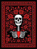 Red Skull Rose Bordered Fabric Rug