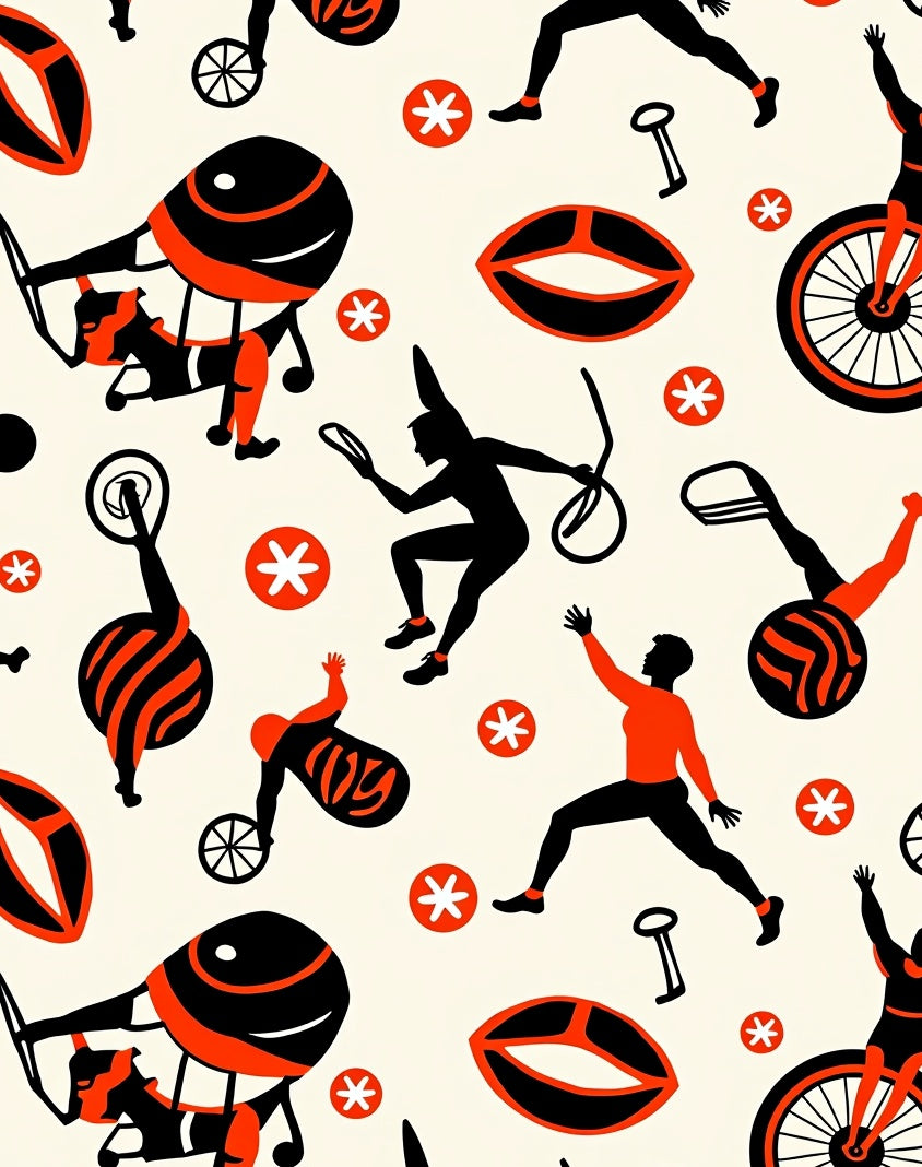 Circus Black Orange Figures Whimsical Whimsical Rug