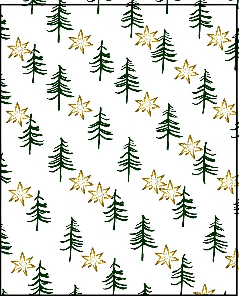 Forest Green Pine Trees Gold Stars Rug