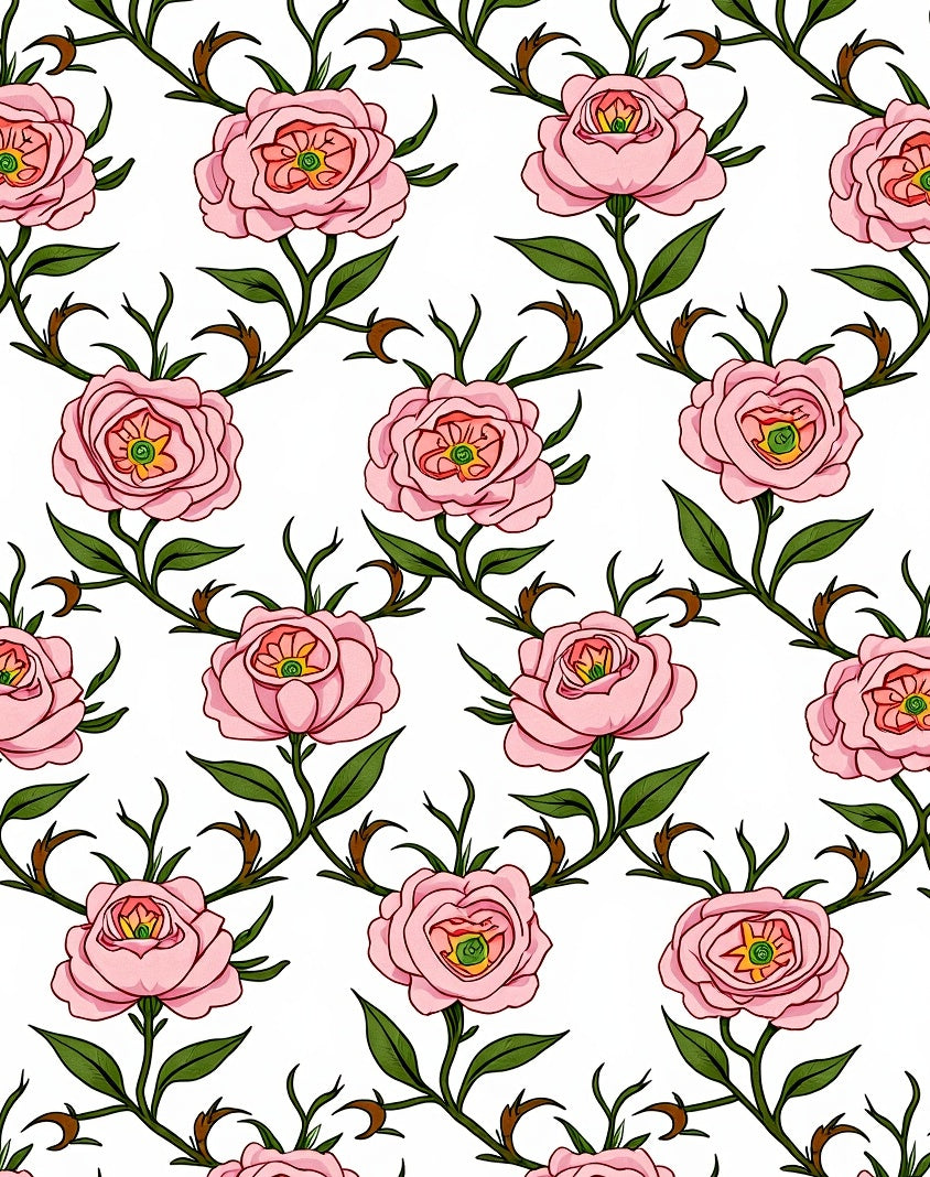 Pink Rose Vine Garden Rug