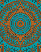 Teal Orange Medallion Folk Art Rug