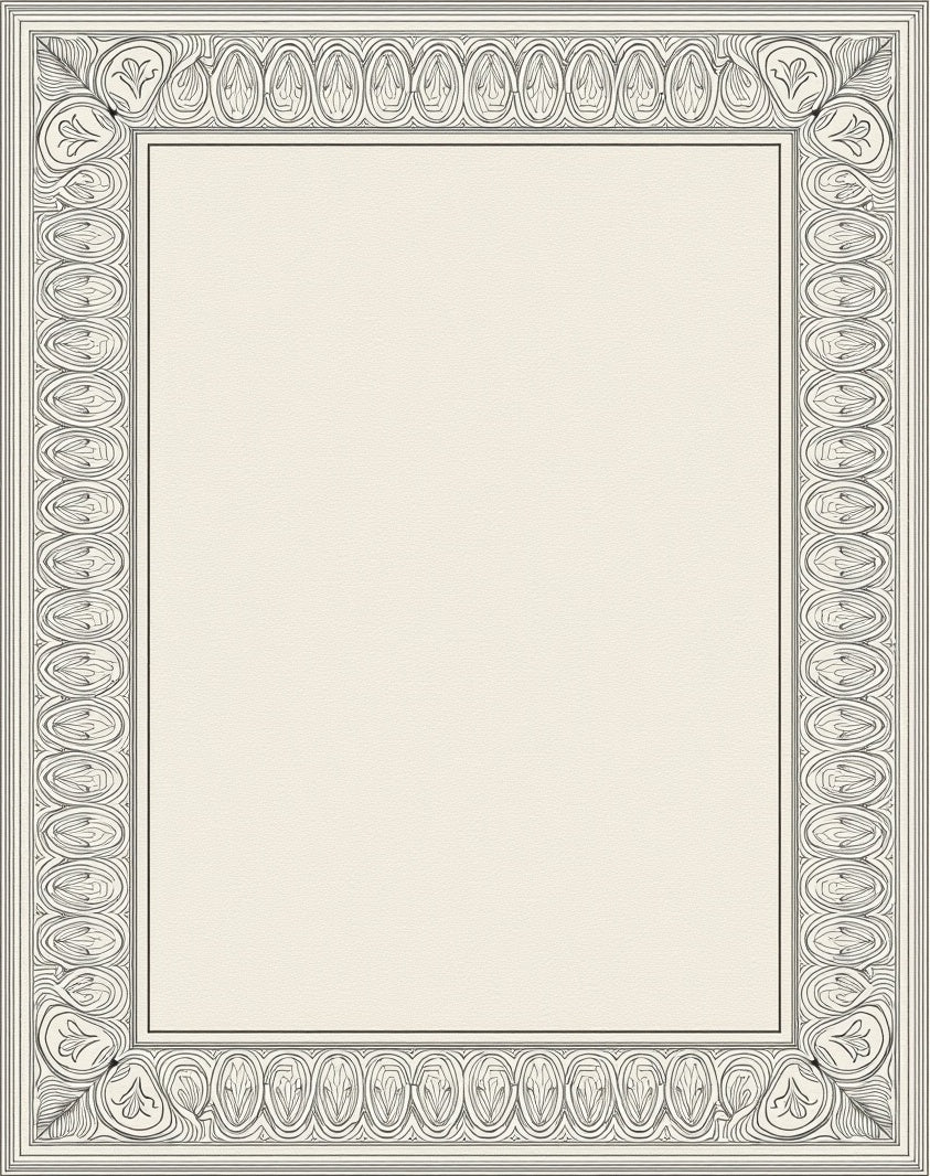 Ornate Black Ivory Leaf Border Rug