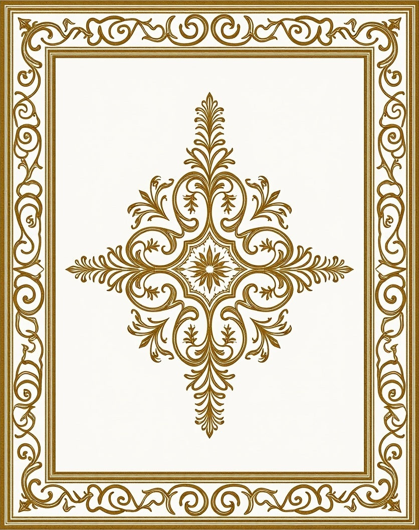 Elegant Gold Scrollwork Medallion Frame Rug