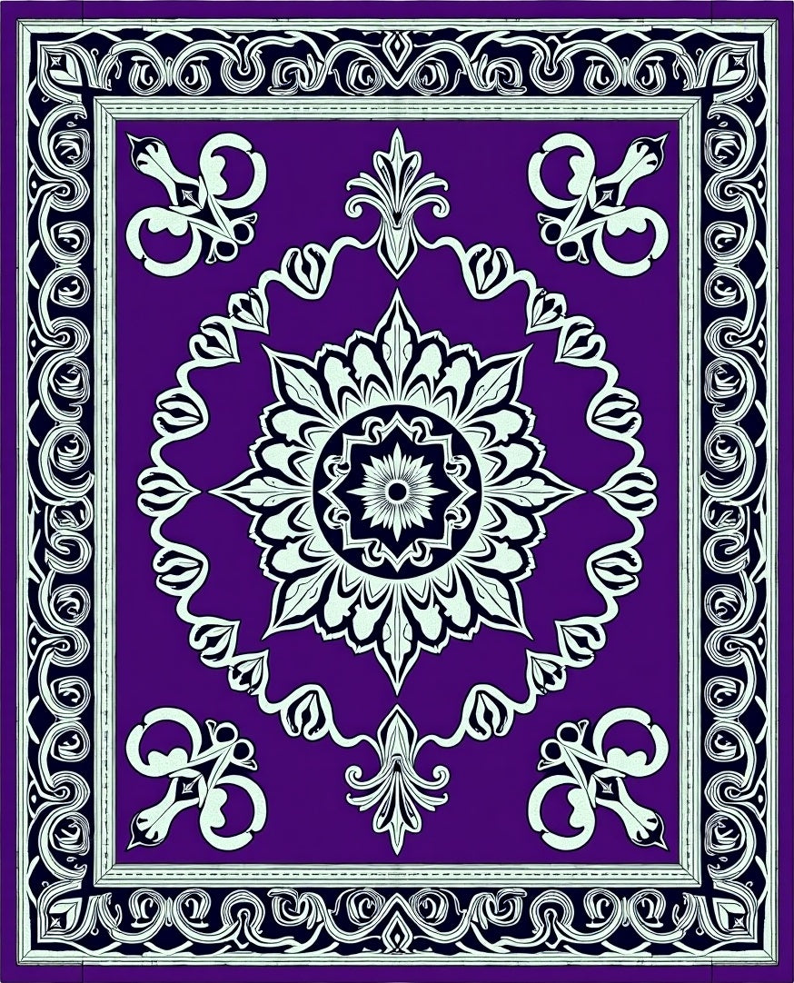 Purple Floral Medallion Border Rug