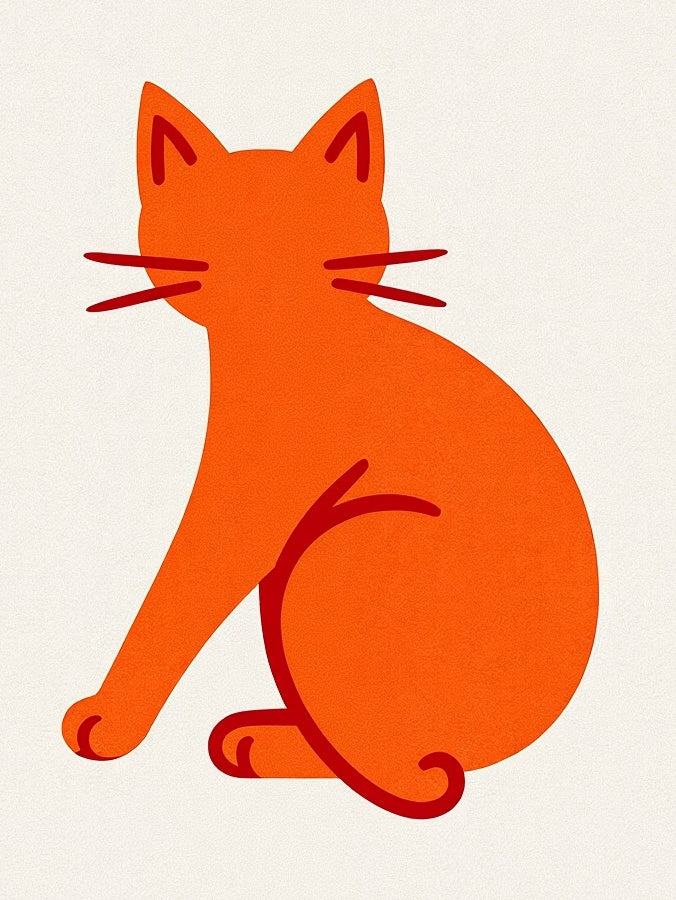Vibrant Orange Feline Sitting Still Rug