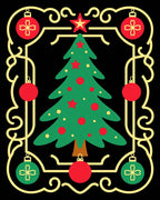 Festive Christmas Tree Ornate Border Rug