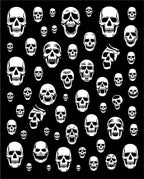 White Skulls Scattered Black Background Rug