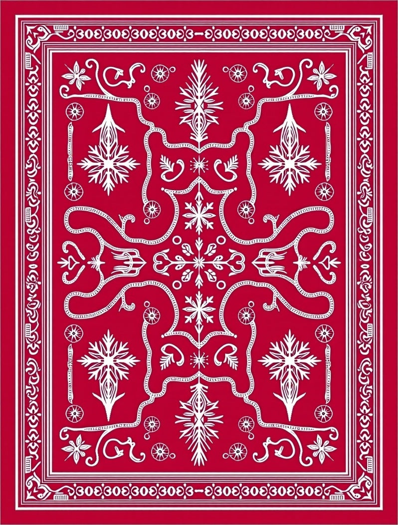 Crimson White Ornate Scroll Medallion Rug