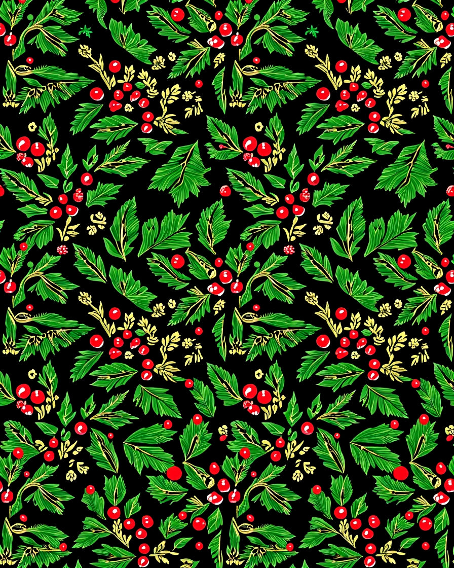 Vintage Red Berry Green Leaf Foliage Rug