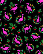 Bright Pink Crane Holly Wreath Rug