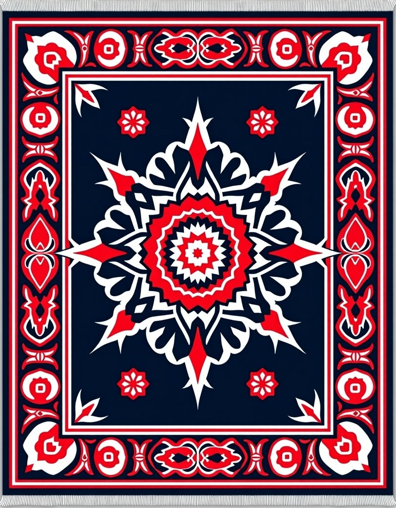 Bold Red White Mandalas Navy Rug