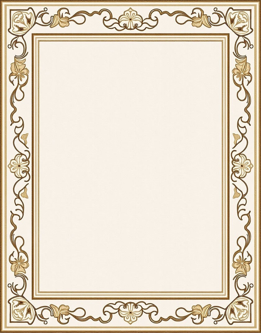 Cream Gold Floral Border Rug