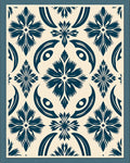 Naval Blue Floral Tile Rug