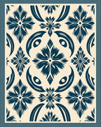 Naval Blue Floral Tile Rug