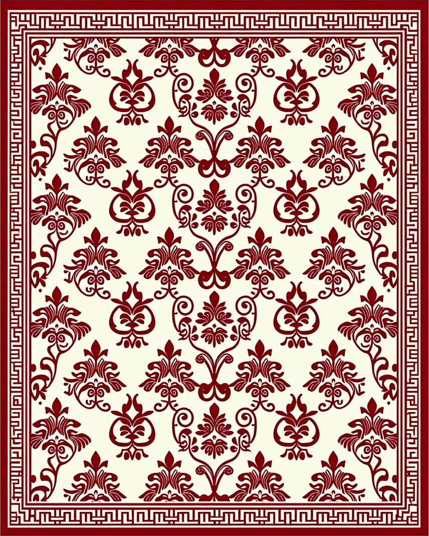 Crimson Acanthus Medallion Border Rug