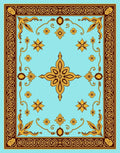 Turquoise Gold Floral Medallion Border Rug