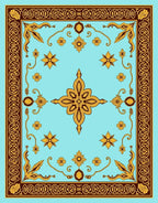 Turquoise Gold Floral Medallion Border Rug