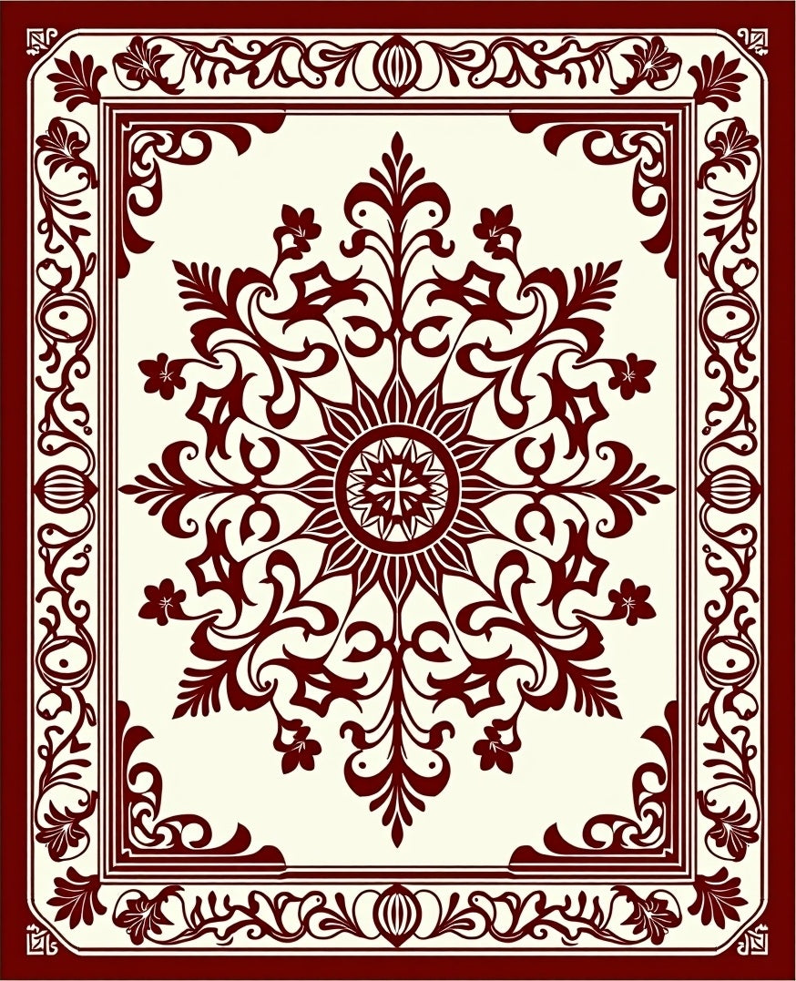 Dark Red Floral Medallion Border Rug