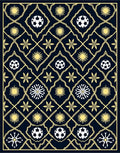 Navy Gold Soccer Balls Starbursts Floral Rug