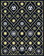Navy Gold Soccer Balls Starbursts Floral Rug