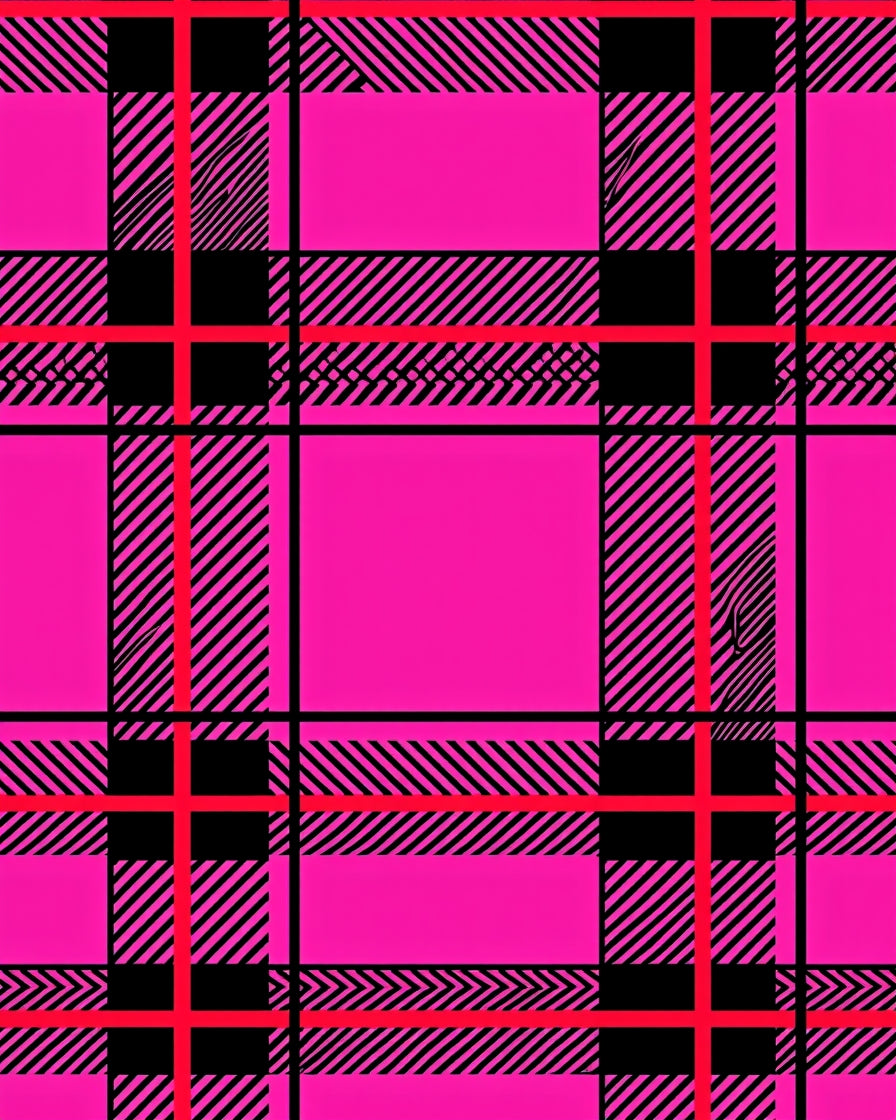 Bright Pink Black Red Plaid Tartan Rug