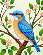 Whimsical Blue Bird Pink Blossom Branch Rug
