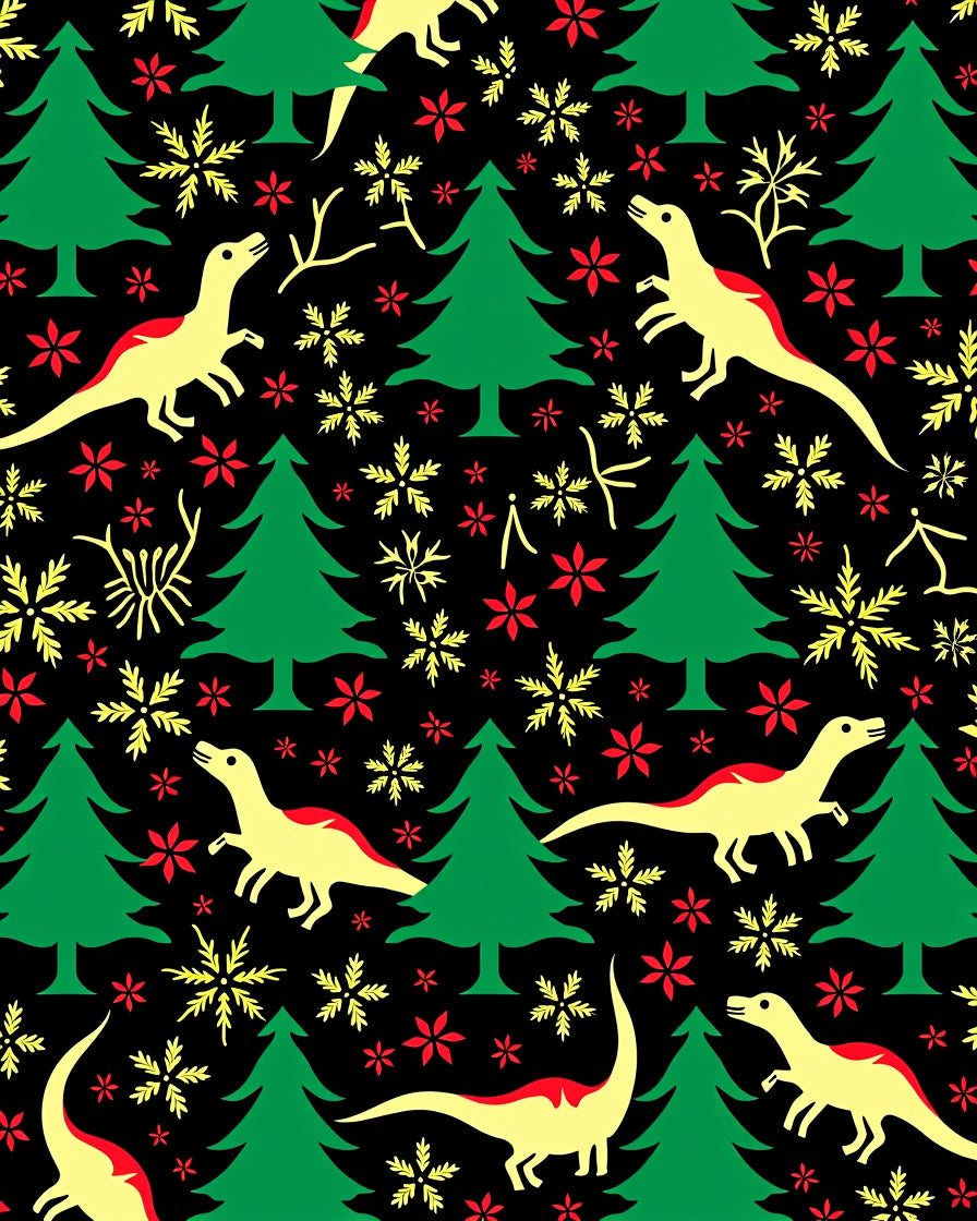 Festive Dinosaur Christmas Tree Snowflakes Rug