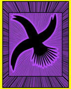 Vibrant Purple Bird Burst Yellow Frame Rug