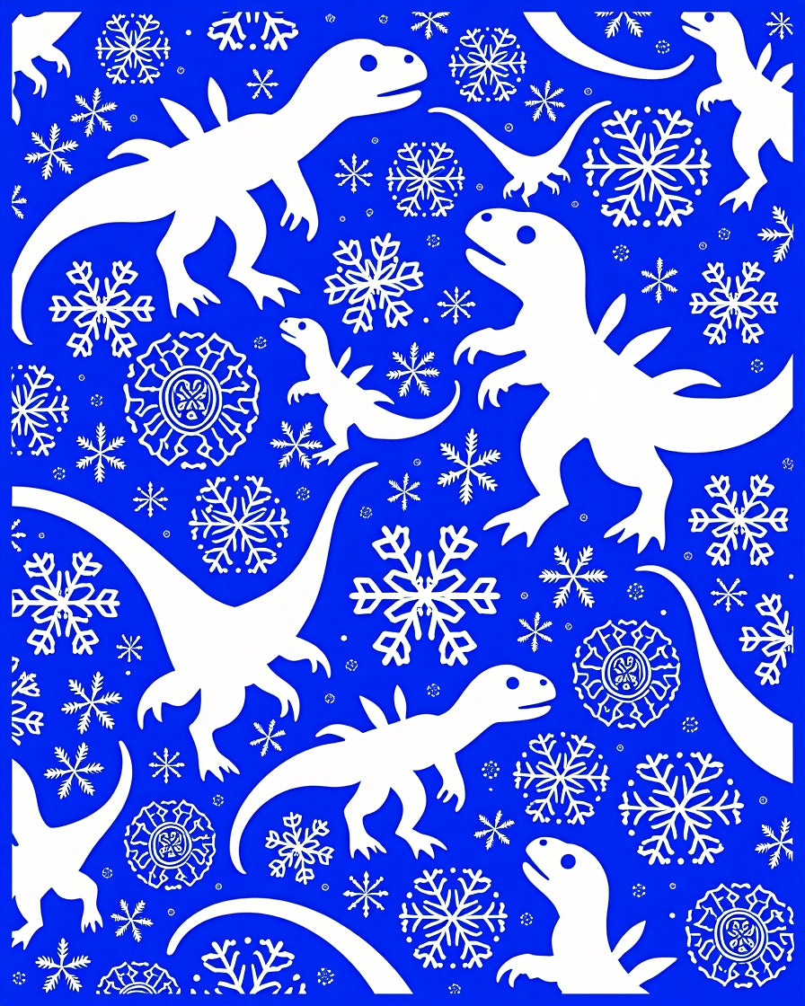White Dinosaurs Snowflakes Blue Rug