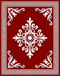 Deep Red Ornate Medallion Border Rug