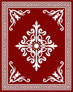 Deep Red Ornate Medallion Border Rug