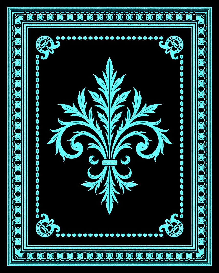 Turquoise Classic Fleur-de-Lis Border Rug