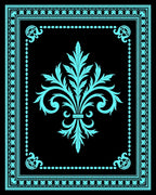 Turquoise Classic Fleur-de-Lis Border Rug