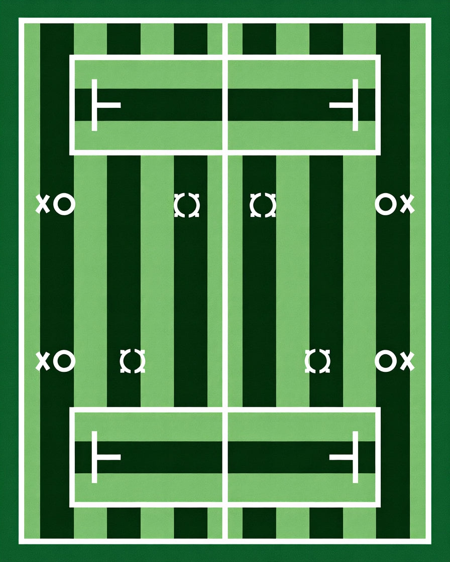 Emerald Green Striped Court Tic Tac Toe Rug