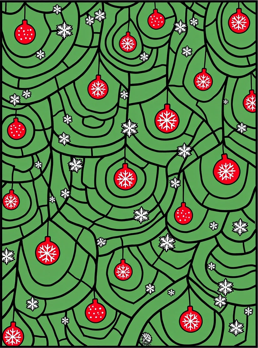 Red Bauble Snowflake Branches Rug