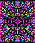 Vibrant Pink Cyan Yellow Floral Mandala Rug