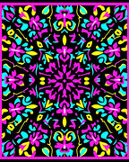 Vibrant Pink Cyan Yellow Floral Mandala Rug