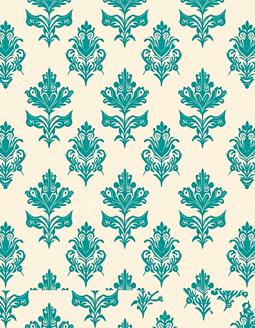 Teal Damask Floral Medallion Rug
