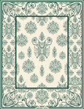Ornate Green Floral Cameo Scrollwork Rug
